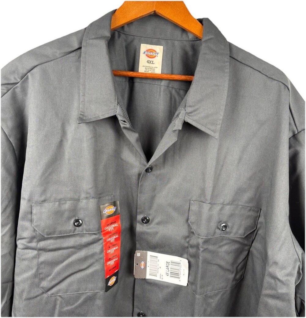 Dickies Men's Size 4XL Short Sleeve Gray Work Shirt Shop Mechanics 1574 NWT New